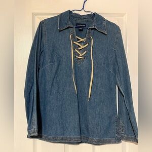 Ann Taylor Blue Lace-Up Denim Shirt